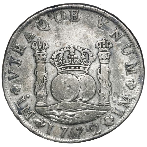 Lima, Peru, pillar 8 reales, Charles III, 1772 JM, dot over left mintmark only.