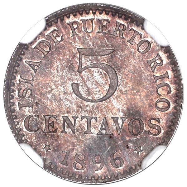 Puerto Rico (under Spain), 5 centavos, 1896 PGV, NGC MS 65.