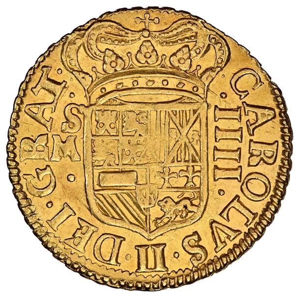 Seville, Spain, gold milled 4 escudos, Charles II, 1700 M, denomination IIII, very rare, NGC MS 61,
