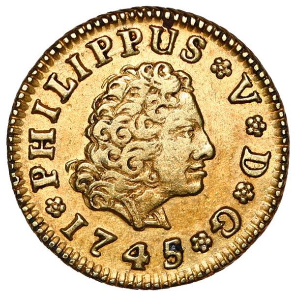 Madrid, Spain, gold bust 1/2 escudo, Philip V, 1745 AJ.