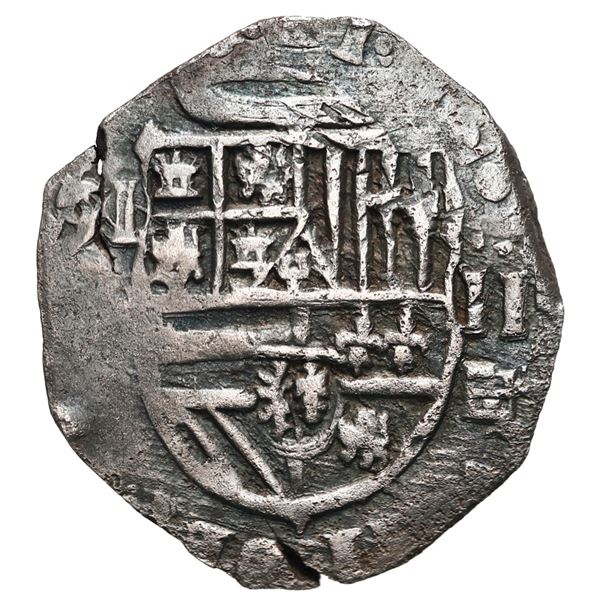 Segovia, Spain, cob 2 reales, 1591/0 horizontal date to left, assayer oI above denomination ii above
