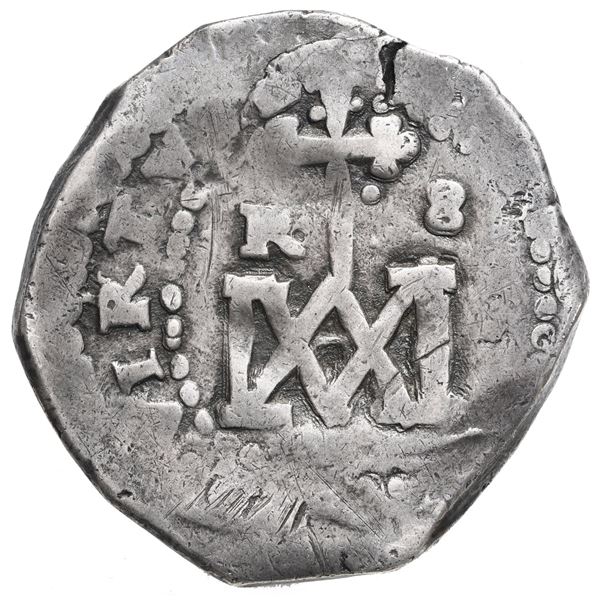 Seville, Spain, cob 8 reales, 1692, Charles II, assayer M, "Maria" type.