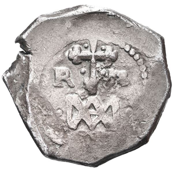 Seville, Spain, cob 8 reales, Charles II, assayer M, "Maria" type.