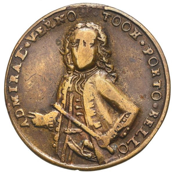 Great Britain, small copper alloy Admiral Vernon medal, 1739, Vernon / Porto Bello, ex-Adams.
