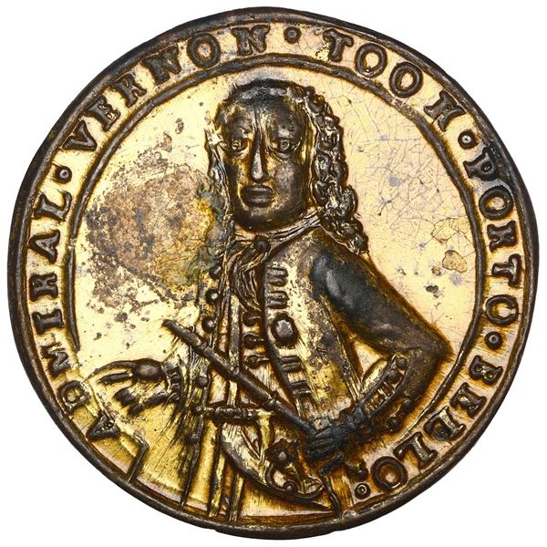 Great Britain, small copper alloy Admiral Vernon medal, 1739, Vernon / Porto Bello, ex-Adams.