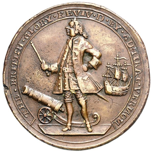 Great Britain, copper alloy Admiral Vernon medal, 1739, Vernon and cannon and ship / Porto Bello, ex