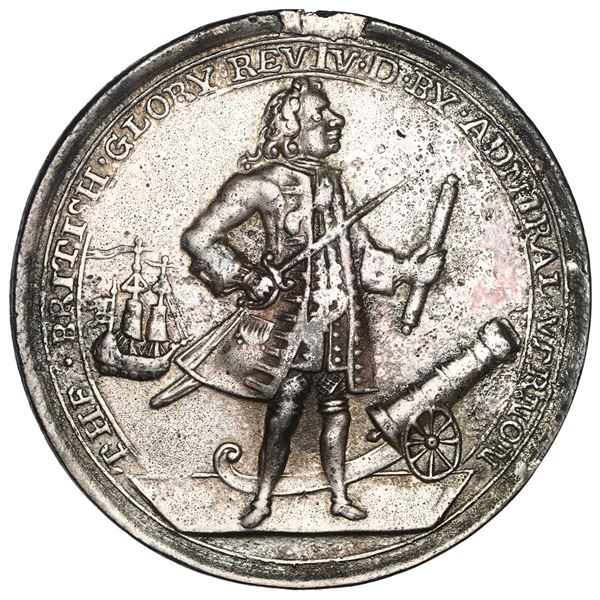 Great Britain, low silver Admiral Vernon medal, 1739, Vernon and cannon and ship / Porto Bello, ex-A