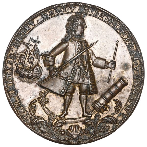 Great Britain, copper alloy Admiral Vernon medal, 1739, Vernon and cannon and ship / Porto Bello, ex