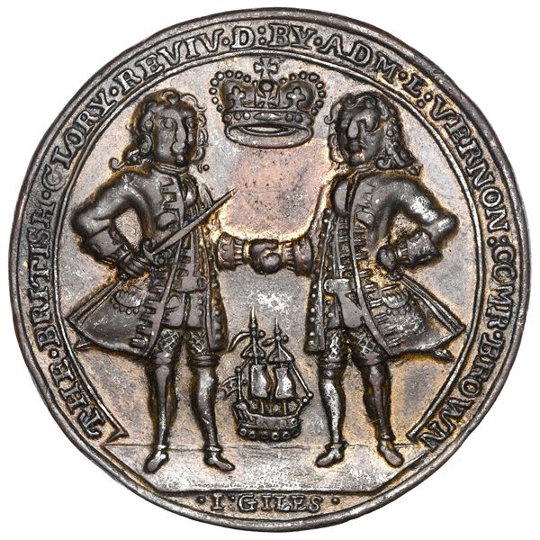 Great Britain, copper alloy Admiral Vernon medal, 1739, Vernon and Brown with crown at top and ship