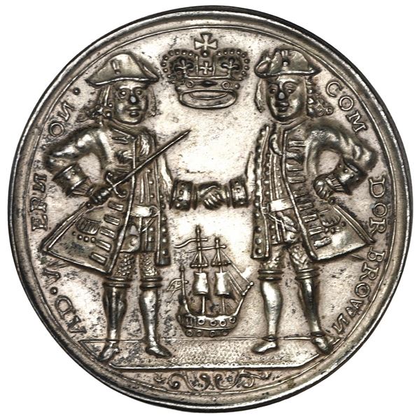 Great Britain, small, silver-plated copper alloy Admiral Vernon medal, 1739, Vernon and Brown with c