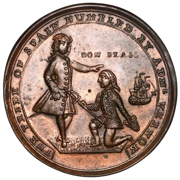 Great Britain, medium-sized copper alloy Admiral Vernon medal, 1739, Vernon and Lezo / Porto Bello,