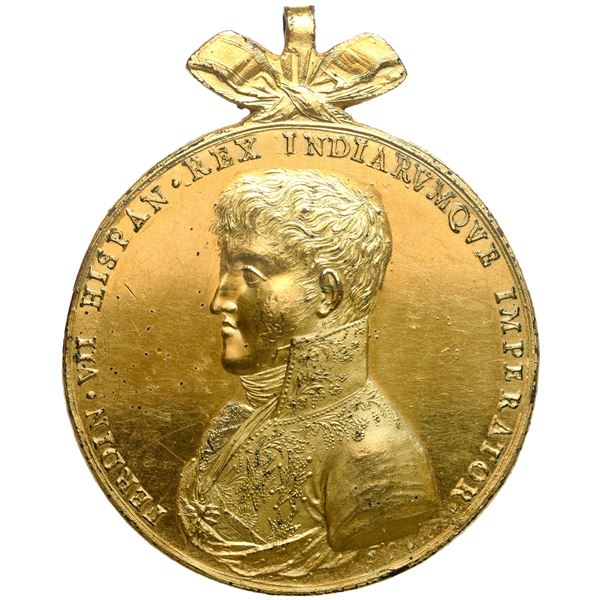 Mexico City, Mexico, gilt bronze proclamation medal, Ferdinand VII, 1809, Seminario Tridentino, by J