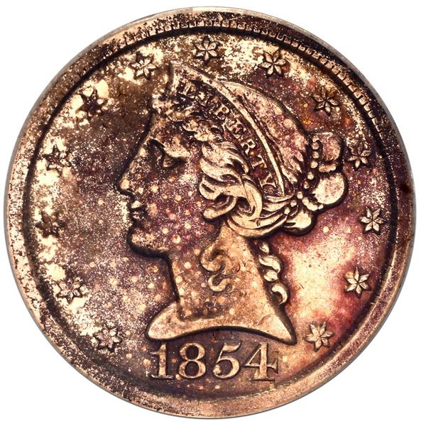 USA (Dahlonega mint), gold $5 coronet Liberty half eagle, 1854-D, large D variety, ANACS EF 40 detai