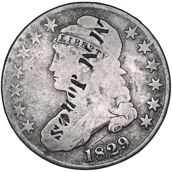 USA, M.M. JONES merchant countermark on a Philadelphia mint, Capped Bust half dollar, 1829, very rar