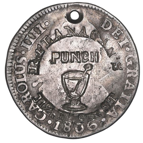 USA, Philadelphia, Pennsylvania, FLANAGAN'S / PUNCH / 112. N. 6TH ST merchant countermark on a Lima,