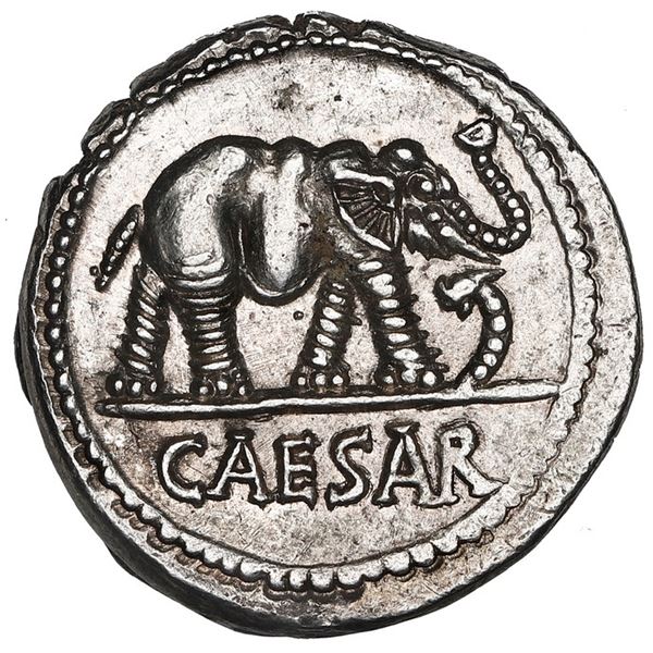 Roman Imperatorial, AR denarius, Julius Caesar, military mint traveling with Caesar, ca. 49-48 BC.