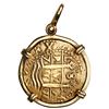 Image 2 : Lima, Peru, gold cob 8 escudos, 1711 M, ex-1715 Fleet, mounted cross-side out in 18K gold bezel with