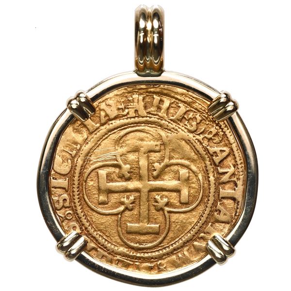 Seville, Spain, gold 1 escudo, Charles-Joanna, assayer * to right, mintmark S to left, mounted cross