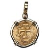 Image 2 : Seville, Spain, gold cob 1 escudo, Philip II, assayer not visible, mounted cross-side out in 18K gol