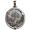 Image 2 : Potosi, Bolivia, cob 8 reales, 1619 T, Grade 1, ex-Atocha, mounted cross-side out in thick silver be