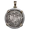 Image 2 : Potosi, Bolivia, cob 8 reales, Philip III, assayer T, Grade 1, ex-Atocha, mounted cross-side out in 