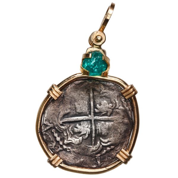 Potosi, Bolivia, cob 2 reales, Philip III, assayer not visible, Grade 1, ex-Atocha (1622), mounted c