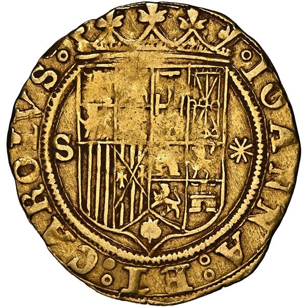 Seville, Spain, gold 1 escudo, Charles-Joanna, assayer * to right, mintmark S to left, NGC AU 53.