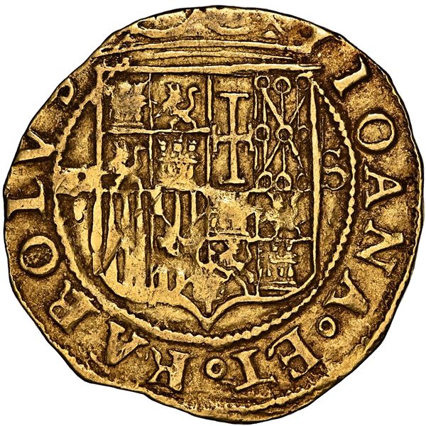 Seville, Spain, gold 1 escudo, Charles-Joanna, assayer * to left, mintmark S to right, NGC AU 53.