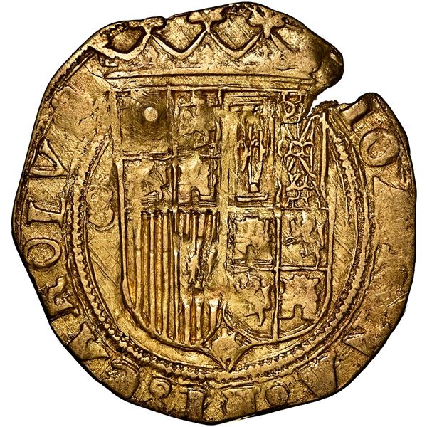 Seville, Spain, gold 1 escudo, Charles-Joanna, mintmark S to left, assayer not visible, NGC AU detai
