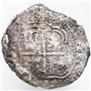 Image 2 : Potosi, Bolivia, cob 8 reales, 1654 E, dot-PH-dot at top.