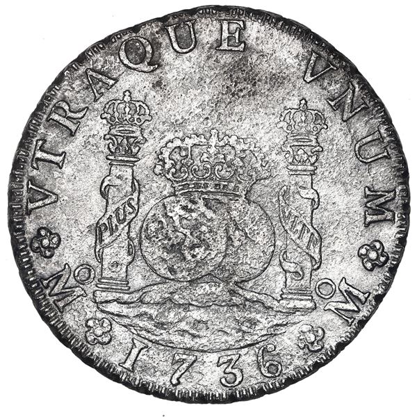 Mexico City, Mexico, pillar 8 reales, Philip V, 1736 MF.