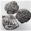 Image 2 : Lot of three cob 2 reales: Lima 1738(?) N; Potosi 1734(?) E and 1741(?) P.