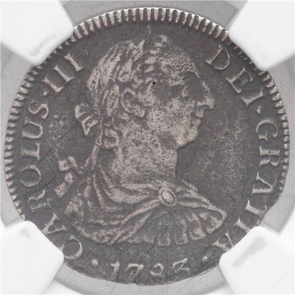 Mexico City, Mexico, bust 2 reales, Charles III, 1783 FF, NGC genuine / El Cazador.