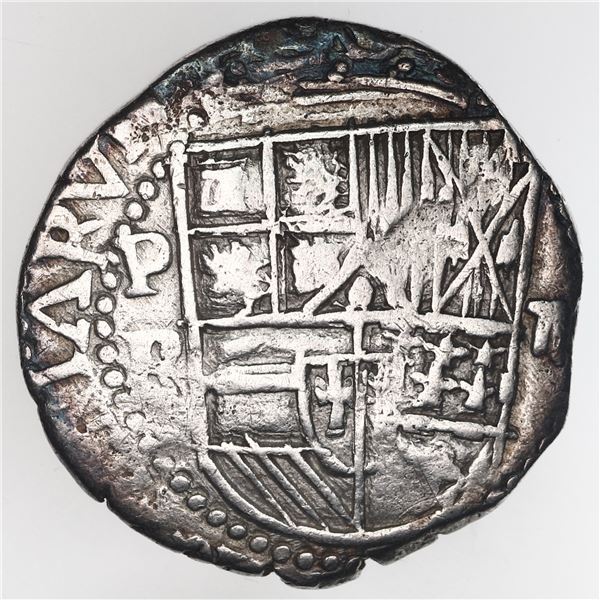Potosi, Bolivia, cob 2 reales, Philip III, assayer straight-leg R.