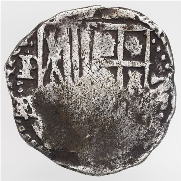 Potosi, Bolivia, cob 2 reales, Philip IV, assayer TR/?, upper half of shield transposed (early 1640s