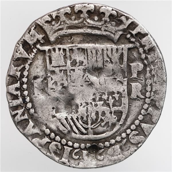 Potosi, Bolivia, cob 1 real, Philip II, assayer R (Rincon) to right, ex-Ugaz.