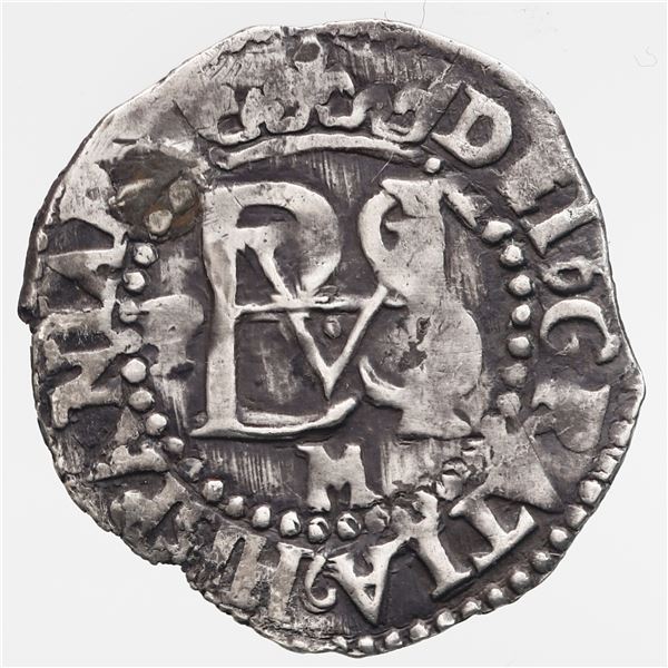 Potosi, Bolivia, cob 1/2 real, Philip II, assayer M below, mintmark P to left of monogram, rare, ex-