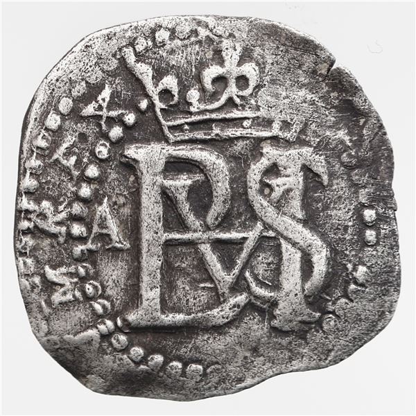 Potosi, Bolivia, cob 1/2 real, Philip II, assayer A to left of monogram, rare, ex-Ugaz.