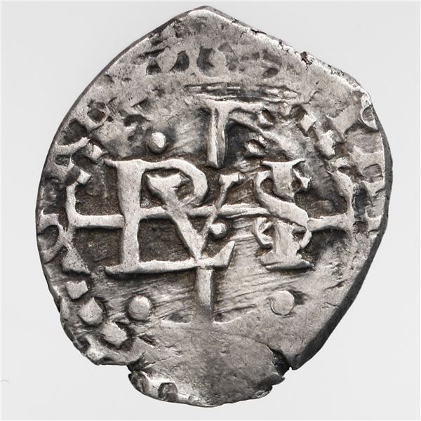 Potosi, Bolivia, cob 1/2 real, (1652) transitional, monogram over cross with dots, rare, ex-Ugaz.