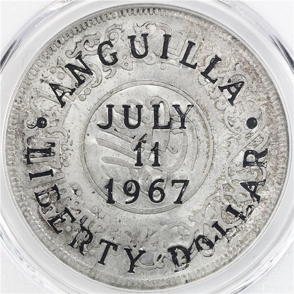 Anguilla, 1 "Liberty" dollar, July 11, 1967, countermark on a Yemen 1 riyal, AH1382 (1963), PCGS MS6