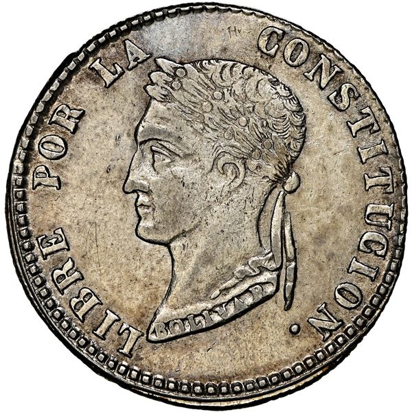 La Paz, Bolivia, 4 soles, 1854 F, NGC AU details / cleaned.