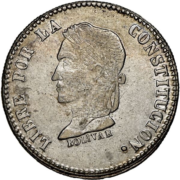Potosi, Bolivia, 4 soles, 1859 FJ, inverted V for A in BOLIVAR, NGC AU 58.