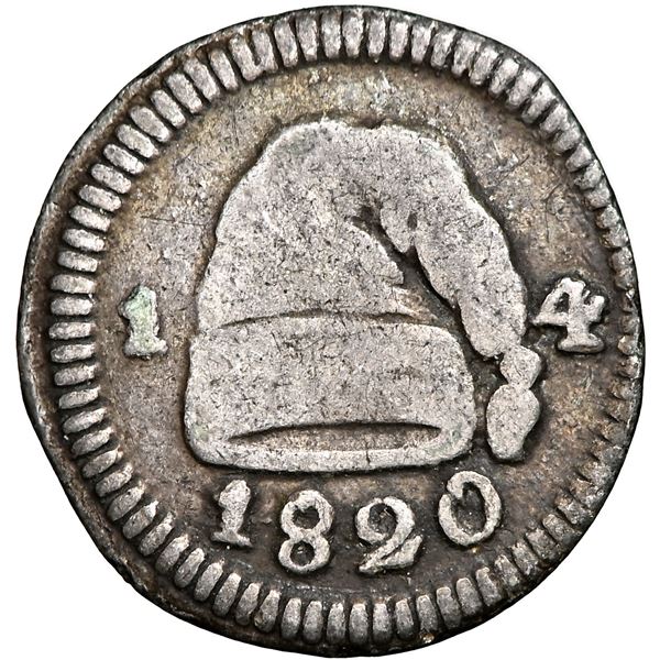 Bogota, Colombia, 1/4 real, 1820, no mintmark, denomination 1-4, NGC VF 30.