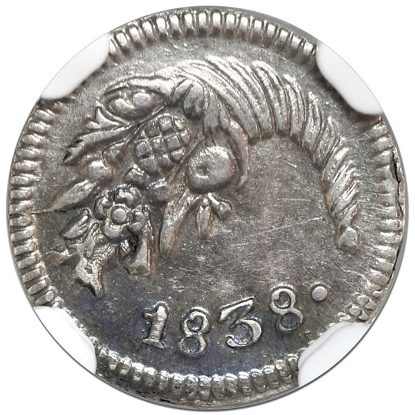 Bogota, Colombia, 1/4 real, 1838, NGC AU 58.