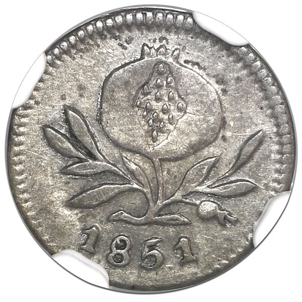 Bogota, Colombia, 1/4 real, 1851, NGC AU 50.