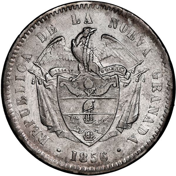 Bogota, Colombia, 1 peso, 1856/5, NGC AU details / cleaned.