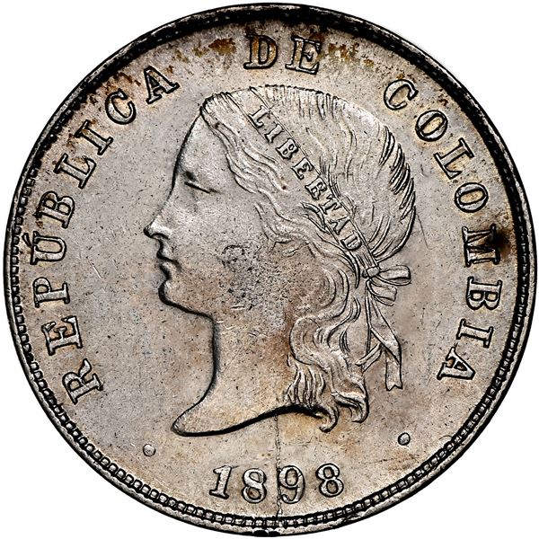 Bogota, Colombia, 50 centavos, 1898, small 8 in fineness, NGC UNC details / cleaned.