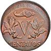 Image 2 : Colombia, copper-clad steel 5 centavos, 1972, struck 15% off-center error, NGC Mint Error MS 65 BN.