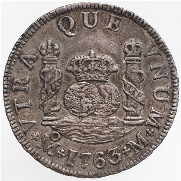 Mexico City, Mexico, pillar 2 reales, Charles III, 1763/2 M, ex-Pullin.