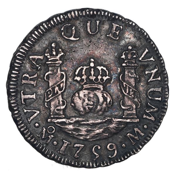 Mexico City, Mexico, pillar 1 real, Ferdinand VI, 1759 M, finest known in the NGC census, NGC AU 50.